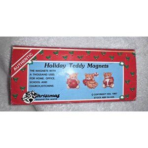 Vtg Christmas Around The World Holiday Teddy Bear Magnets Set 1987 in Box